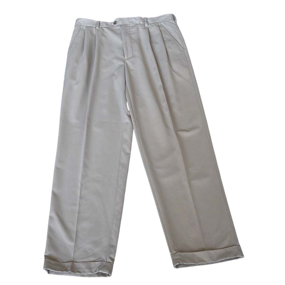 Izod Golf Trouser Men’s Pants Classic Pleated Cuffed 36/34 Comfort Cream Khaki